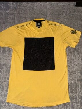 Ice Men's Yellow Short Sleeve Graphic Crew Tee with Black Chest Panel